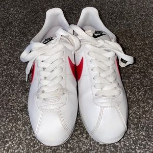 Nike cortez white blue and red